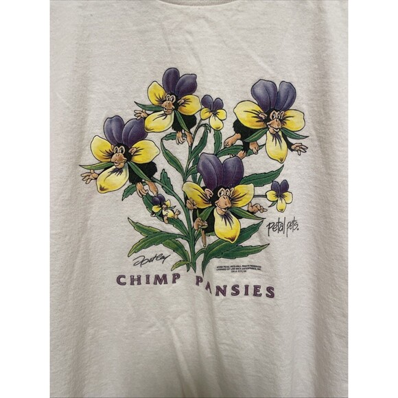 Vintage Petal Pets Chimp Pansies Flower Monkeys Cute T-Shirt - Size L - Picture 1 of 11